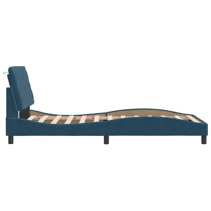sengeramme med LED uden madras 100x200 cm velour blå