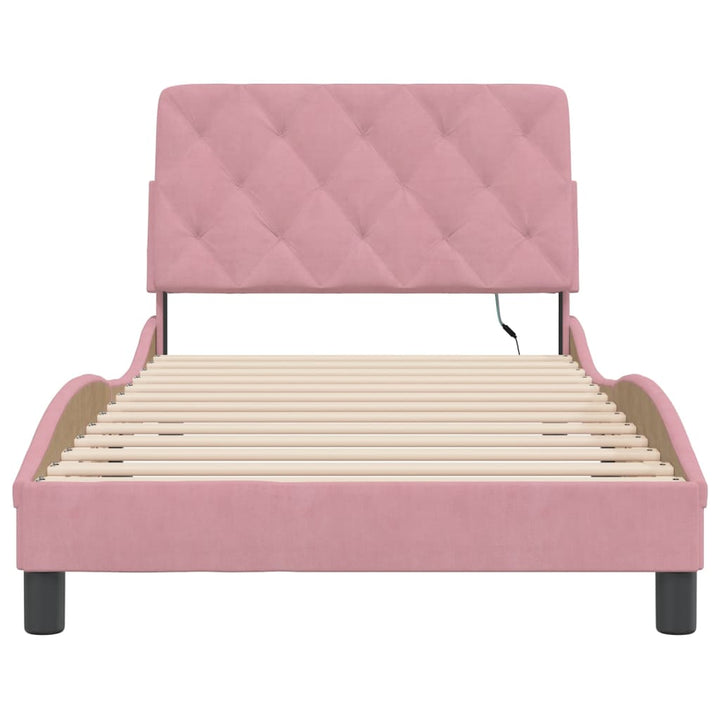 sengeramme med LED uden madras 100x200 cm velour pink