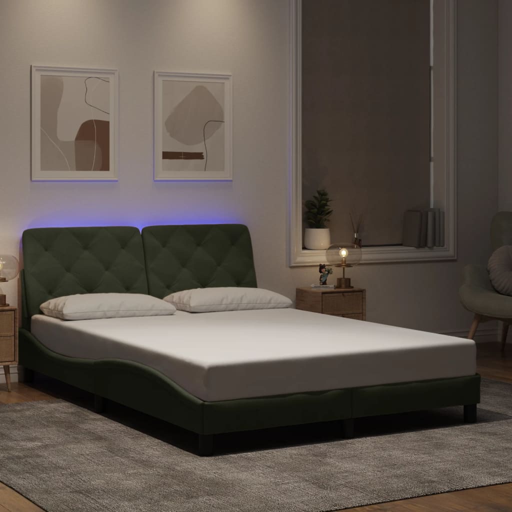 sengeramme med LED uden madras 120x200 cm velour lysegrå
