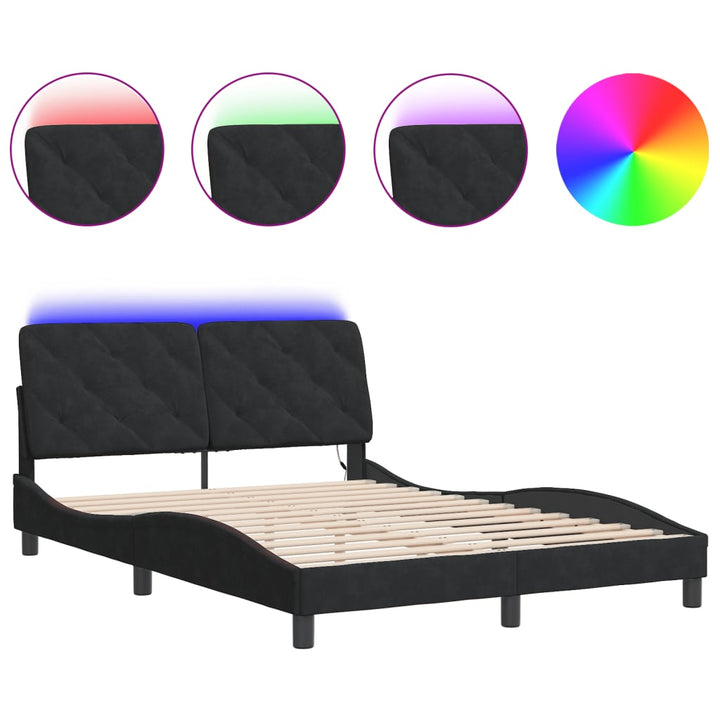 sengeramme med LED uden madras 120x200 cm velour sort