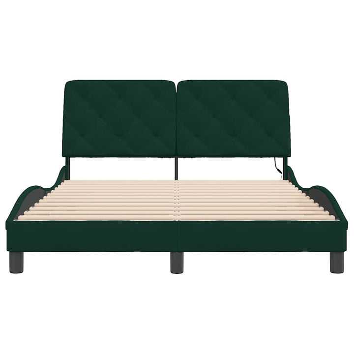 sengeramme med LED uden madras 120x200 cm velour mørkegrøn