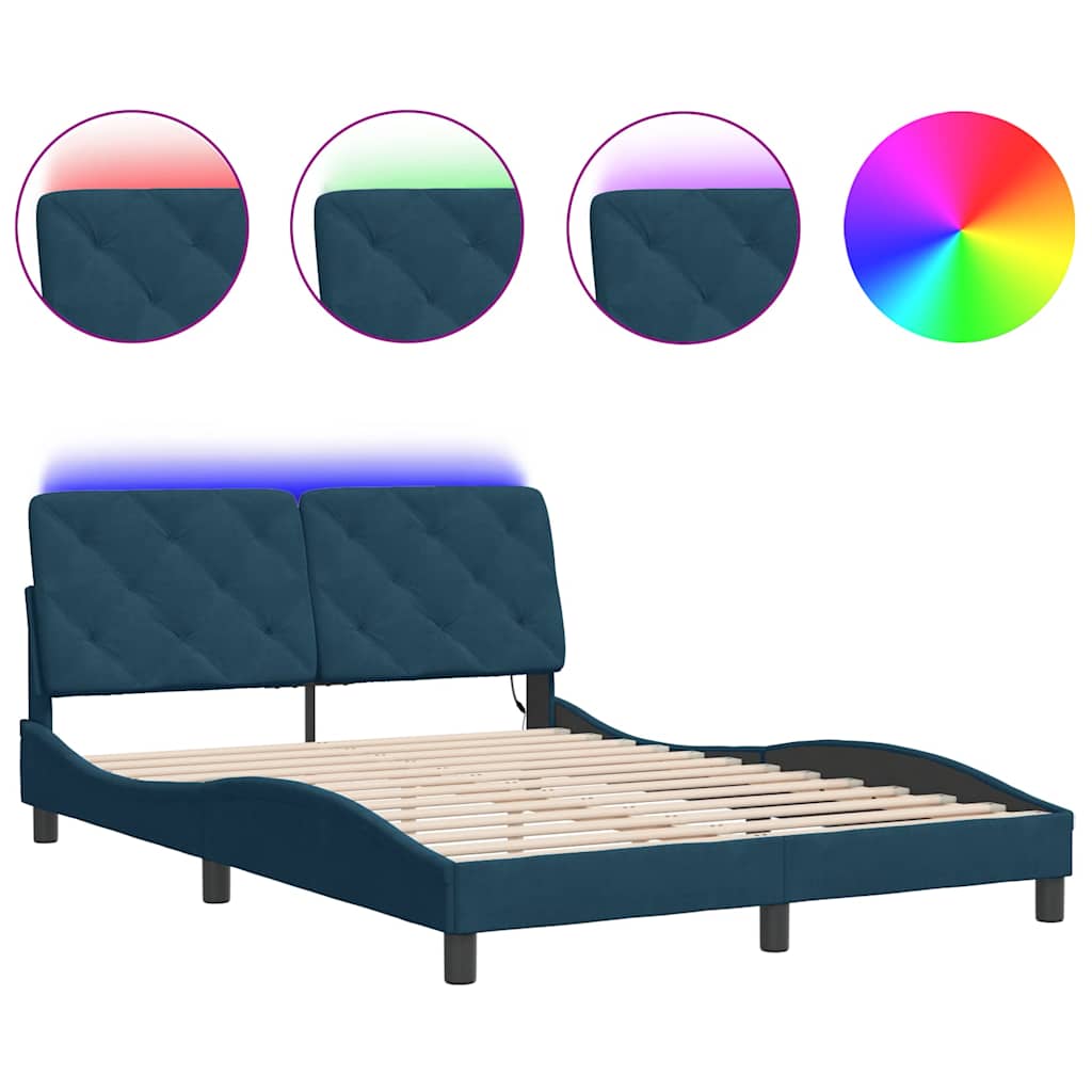 sengeramme med LED uden madras 120x200 cm velour blå