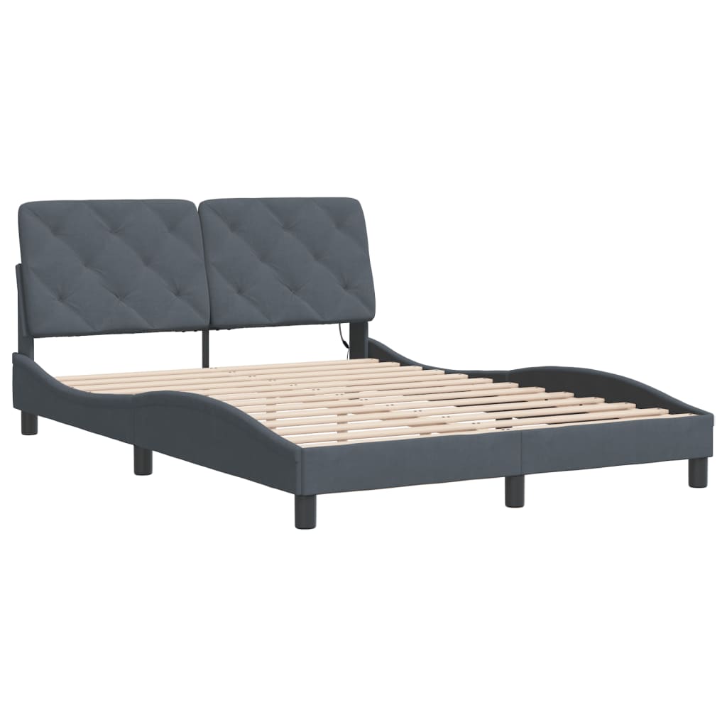 sengeramme med LED uden madras 140x190 cm velour mørkegrå