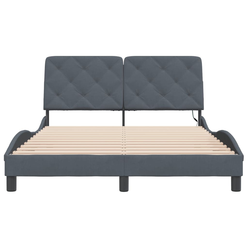 sengeramme med LED uden madras 140x190 cm velour mørkegrå