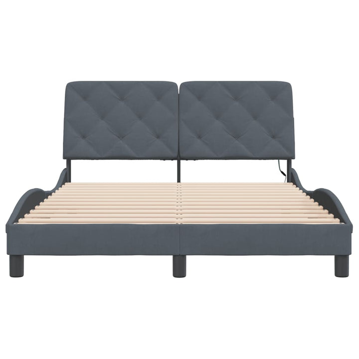 sengeramme med LED uden madras 140x190 cm velour mørkegrå