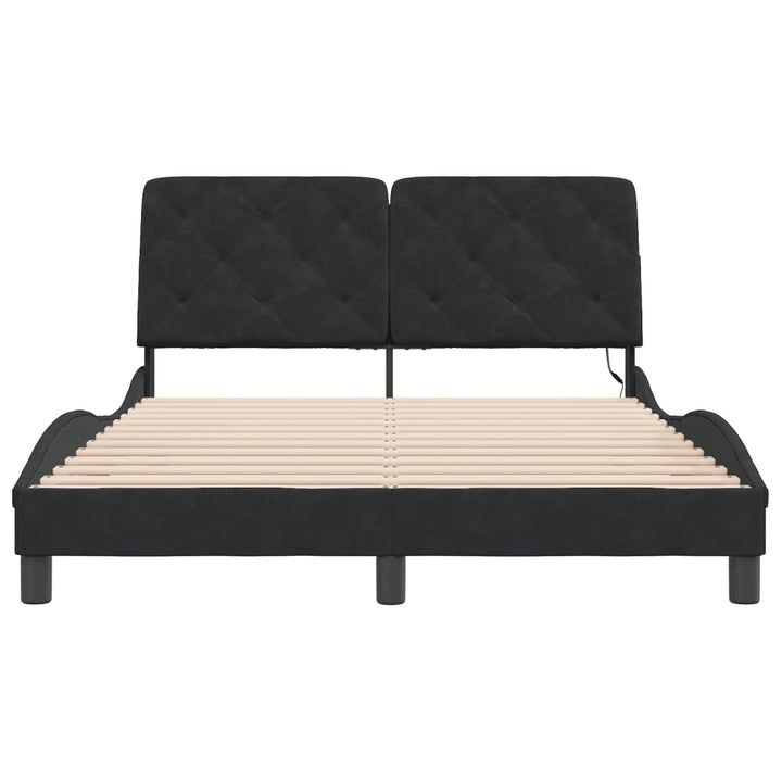 sengeramme med LED uden madras 140x190 cm velour sort