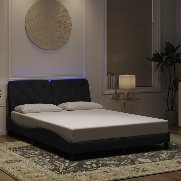 sengeramme med LED uden madras 140x190 cm velour sort
