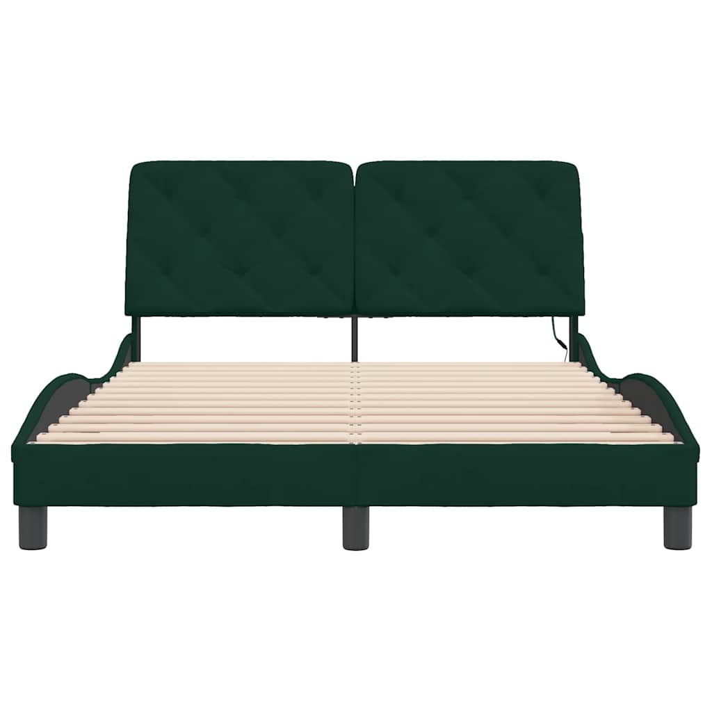 sengeramme med LED uden madras 140x190 cm velour mørkegrøn