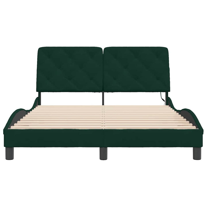 sengeramme med LED uden madras 140x190 cm velour mørkegrøn
