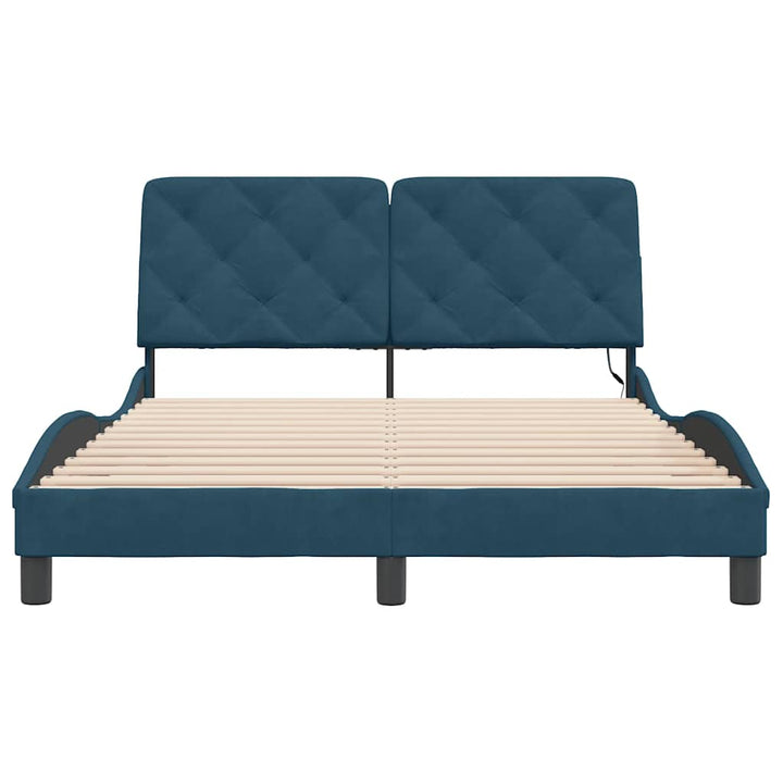 sengeramme med LED uden madras 140x190 cm velour blå