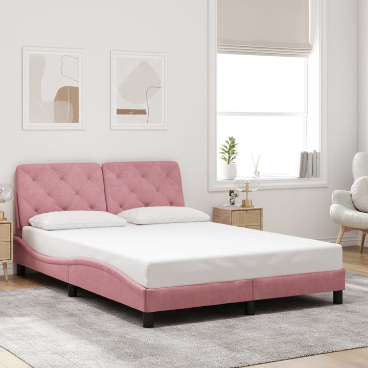 sengeramme med LED uden madras 140x190 cm velour pink