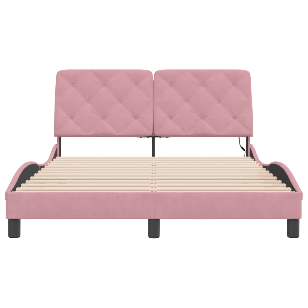 sengeramme med LED uden madras 140x190 cm velour pink
