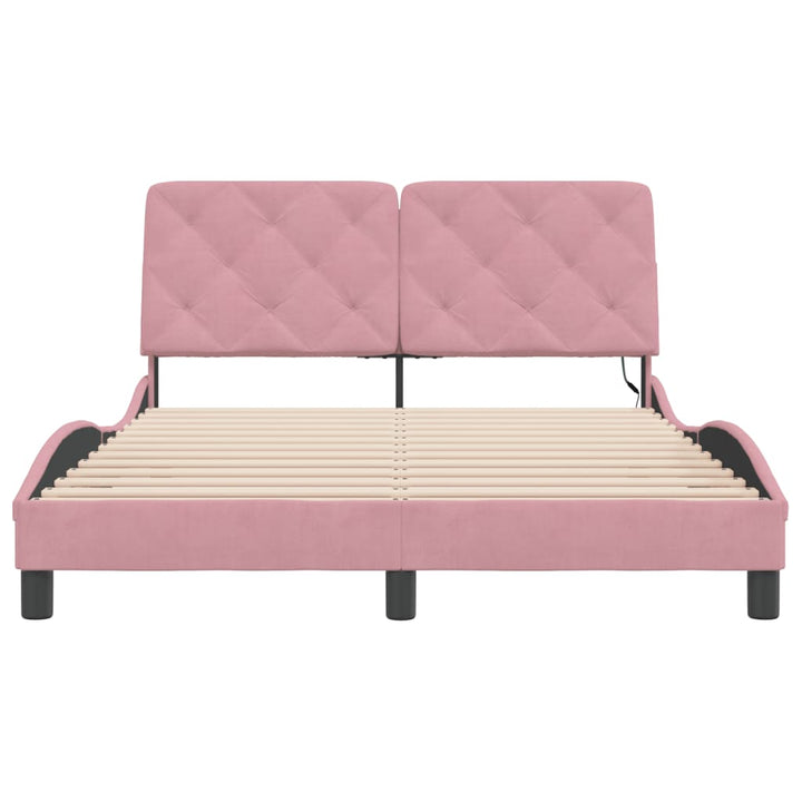 sengeramme med LED uden madras 140x190 cm velour pink