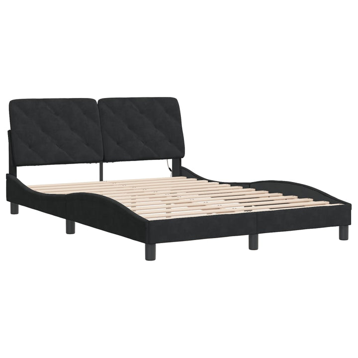 sengeramme med LED uden madras 140x200 cm velour sort