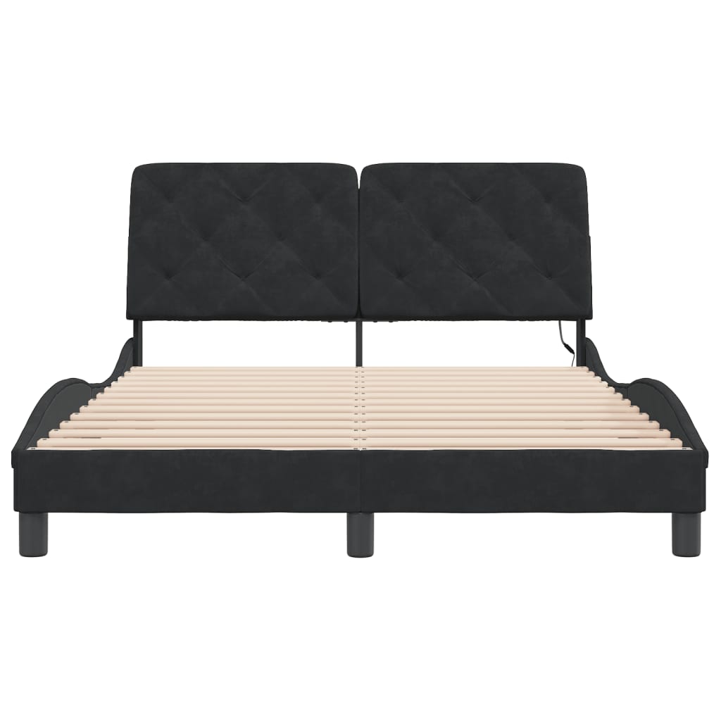sengeramme med LED uden madras 140x200 cm velour sort
