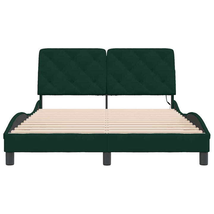 sengeramme med LED uden madras 140x200 cm velour mørkegrøn