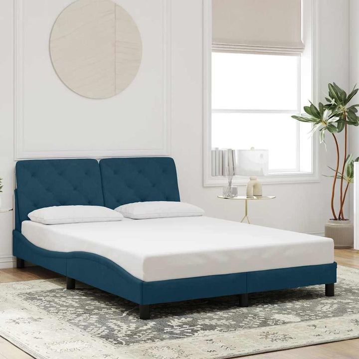 sengeramme med LED uden madras 140x200 cm velour blå