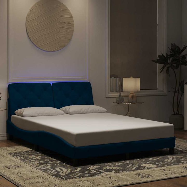 sengeramme med LED uden madras 140x200 cm velour blå