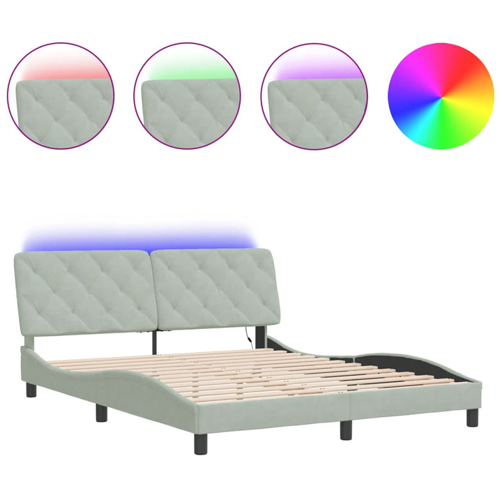 sengeramme med LED uden madras 160x200 cm velour lysegrå