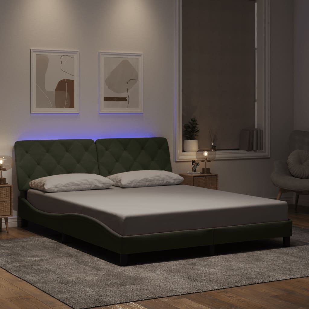 sengeramme med LED uden madras 160x200 cm velour lysegrå