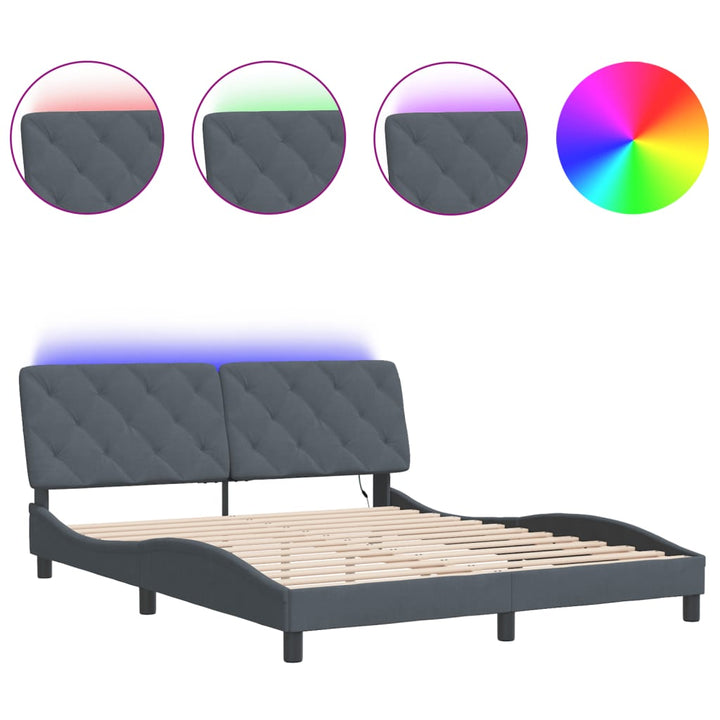 sengeramme med LED uden madras 160x200 cm velour mørkegrå
