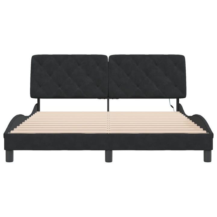 sengeramme med LED uden madras 160x200 cm velour sort
