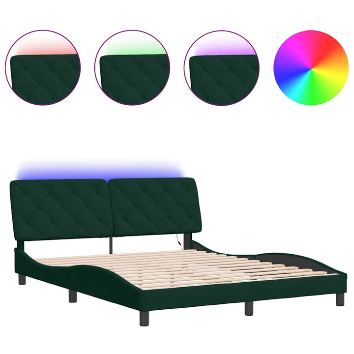 sengeramme med LED uden madras 160x200 cm velour mørkegrøn