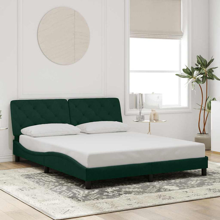 sengeramme med LED uden madras 160x200 cm velour mørkegrøn