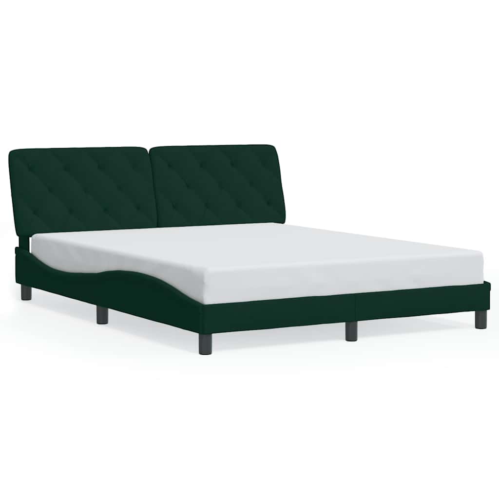 sengeramme med LED uden madras 160x200 cm velour mørkegrøn