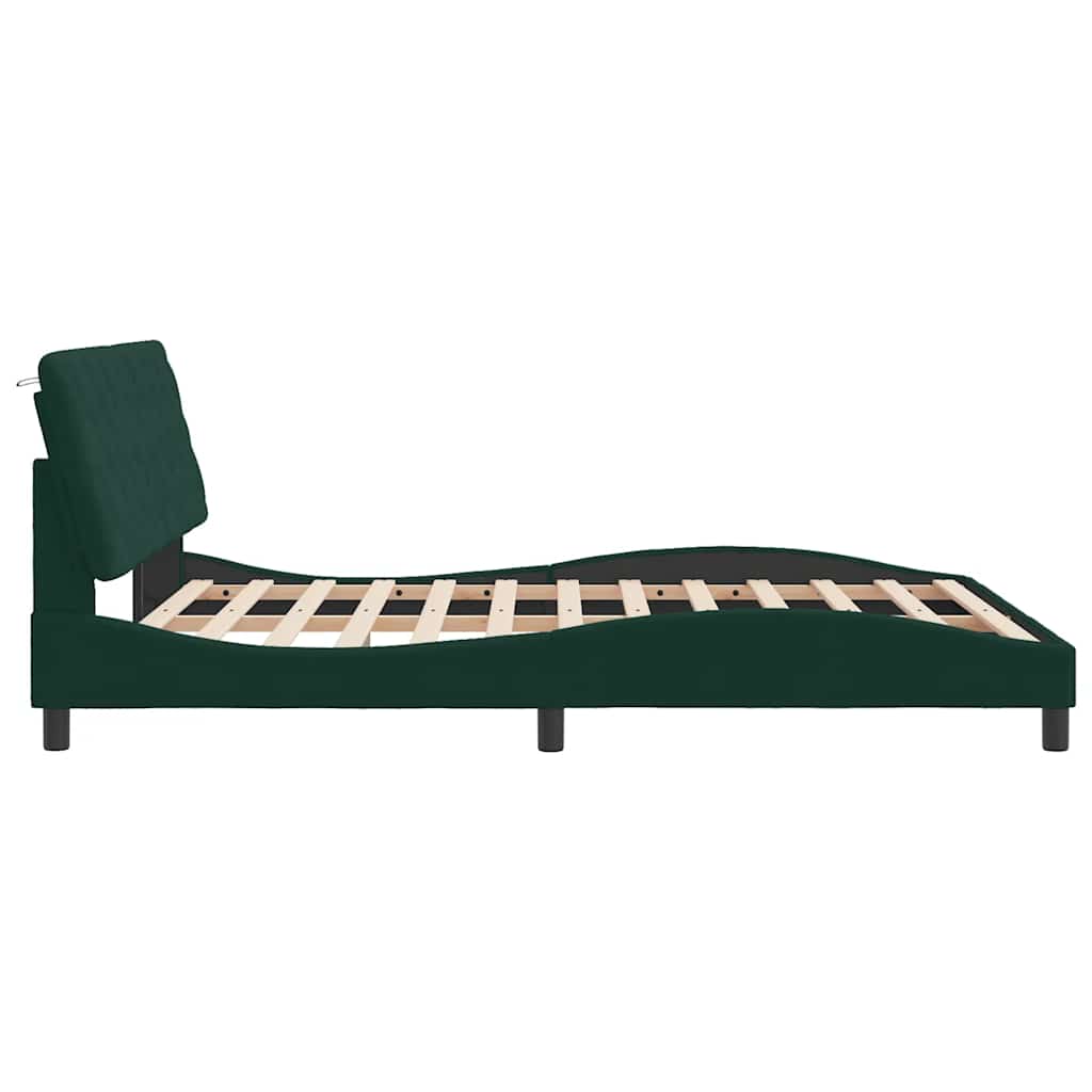 sengeramme med LED uden madras 160x200 cm velour mørkegrøn