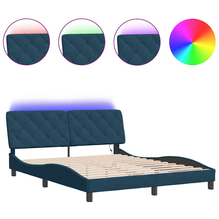 sengeramme med LED uden madras 160x200 cm velour blå