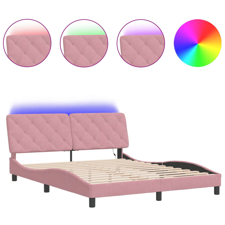 sengeramme med LED uden madras 160x200 cm velour pink