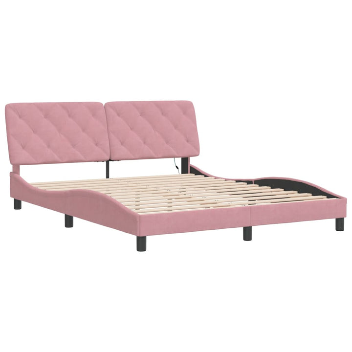 sengeramme med LED uden madras 160x200 cm velour pink