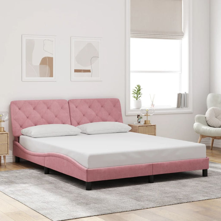 sengeramme med LED uden madras 160x200 cm velour pink