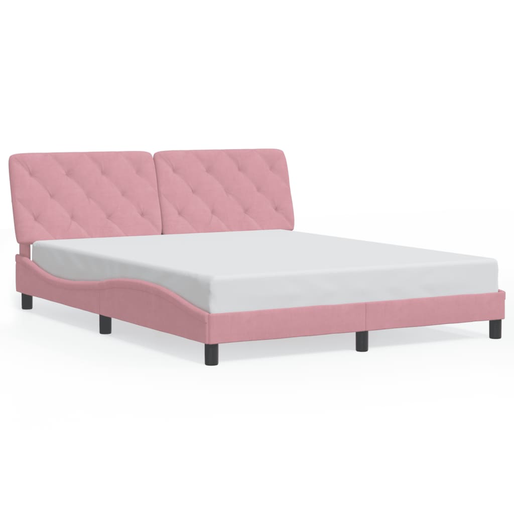 sengeramme med LED uden madras 160x200 cm velour pink