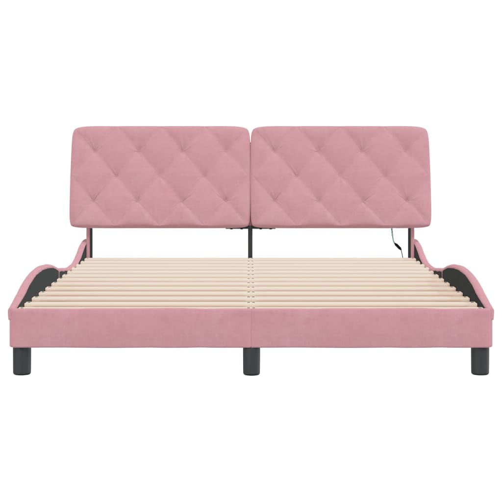 sengeramme med LED uden madras 160x200 cm velour pink