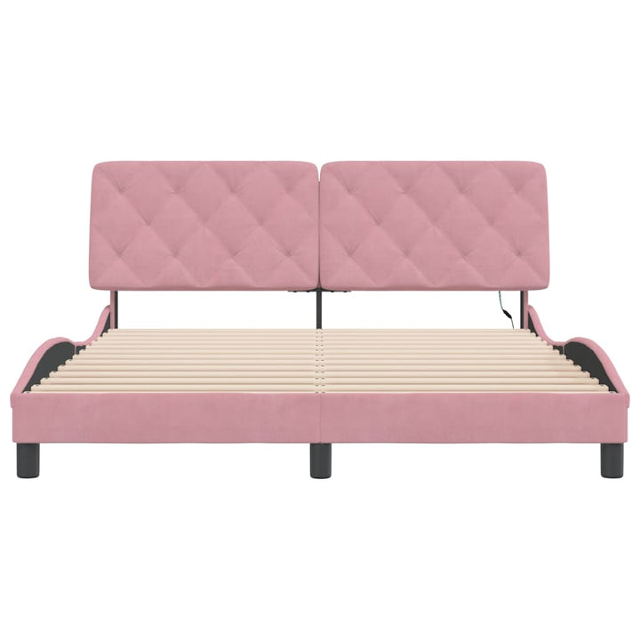sengeramme med LED uden madras 160x200 cm velour pink