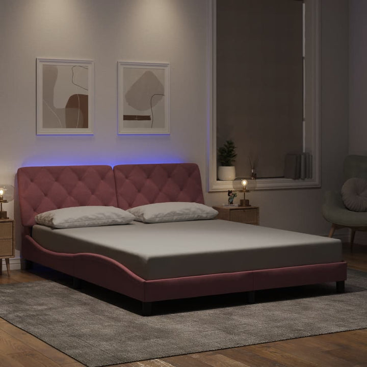 sengeramme med LED uden madras 160x200 cm velour pink