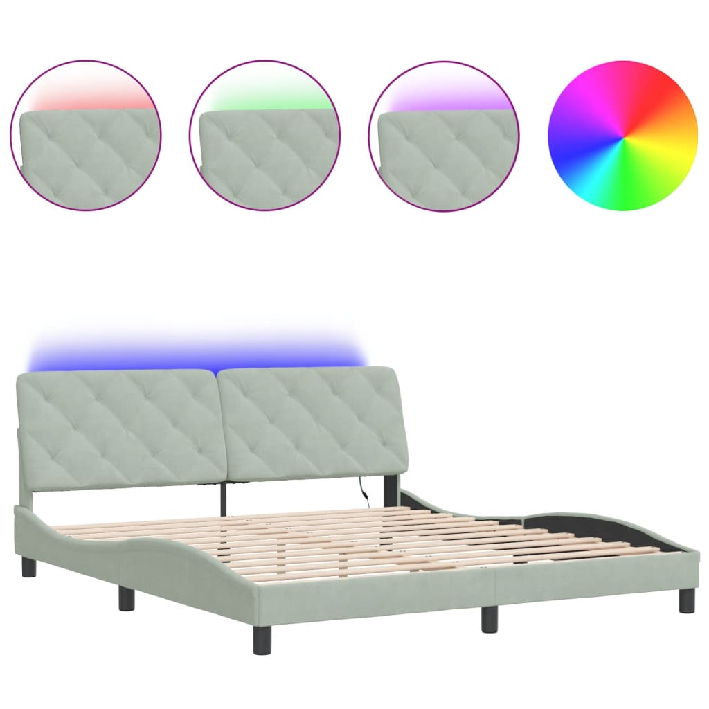 sengeramme med LED uden madras 180x200 cm velour lysegrå