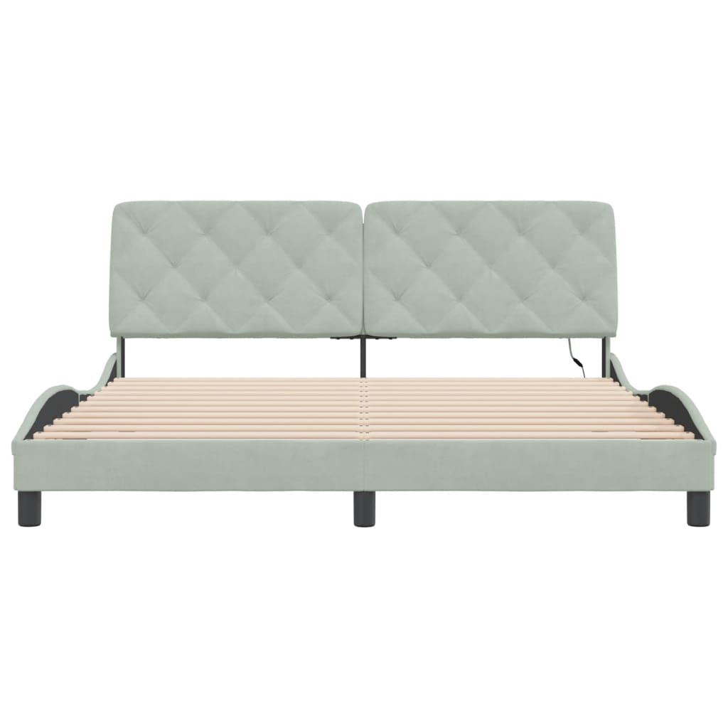 sengeramme med LED uden madras 180x200 cm velour lysegrå