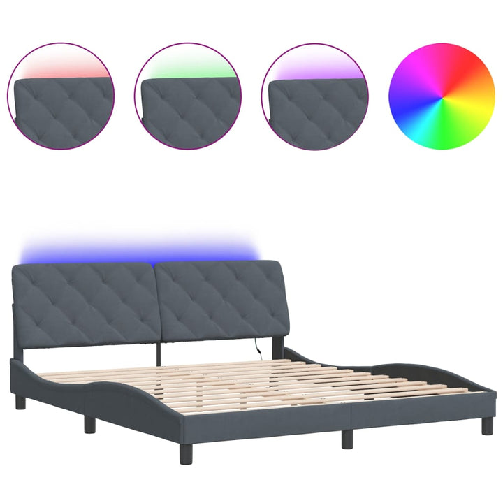 sengeramme med LED uden madras 148x200 cm velour mørkegrå