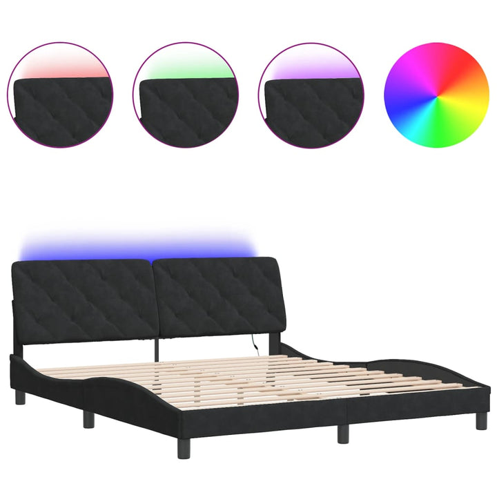 sengeramme med LED uden madras 180x200 cm velour sort