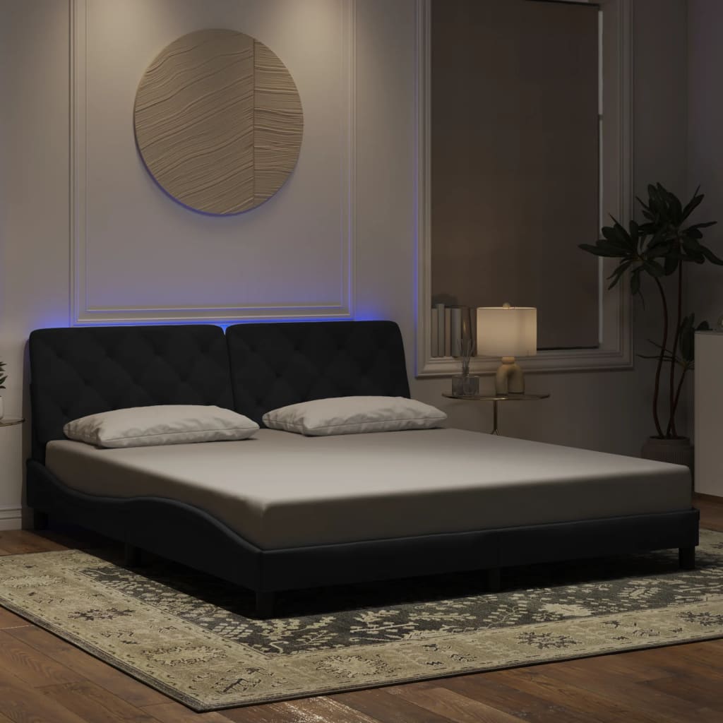 sengeramme med LED uden madras 180x200 cm velour sort