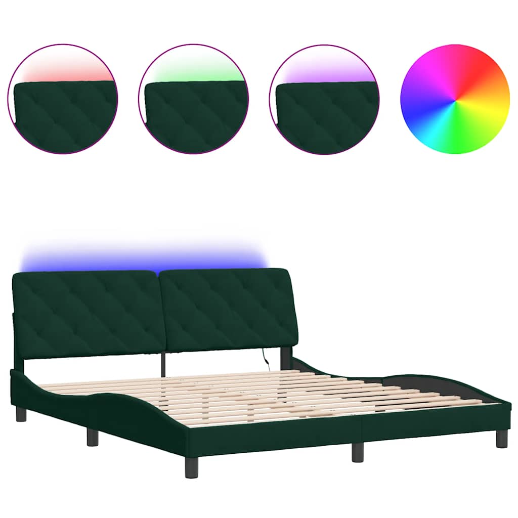 sengeramme med LED uden madras 180x200 cm velour mørkegrøn