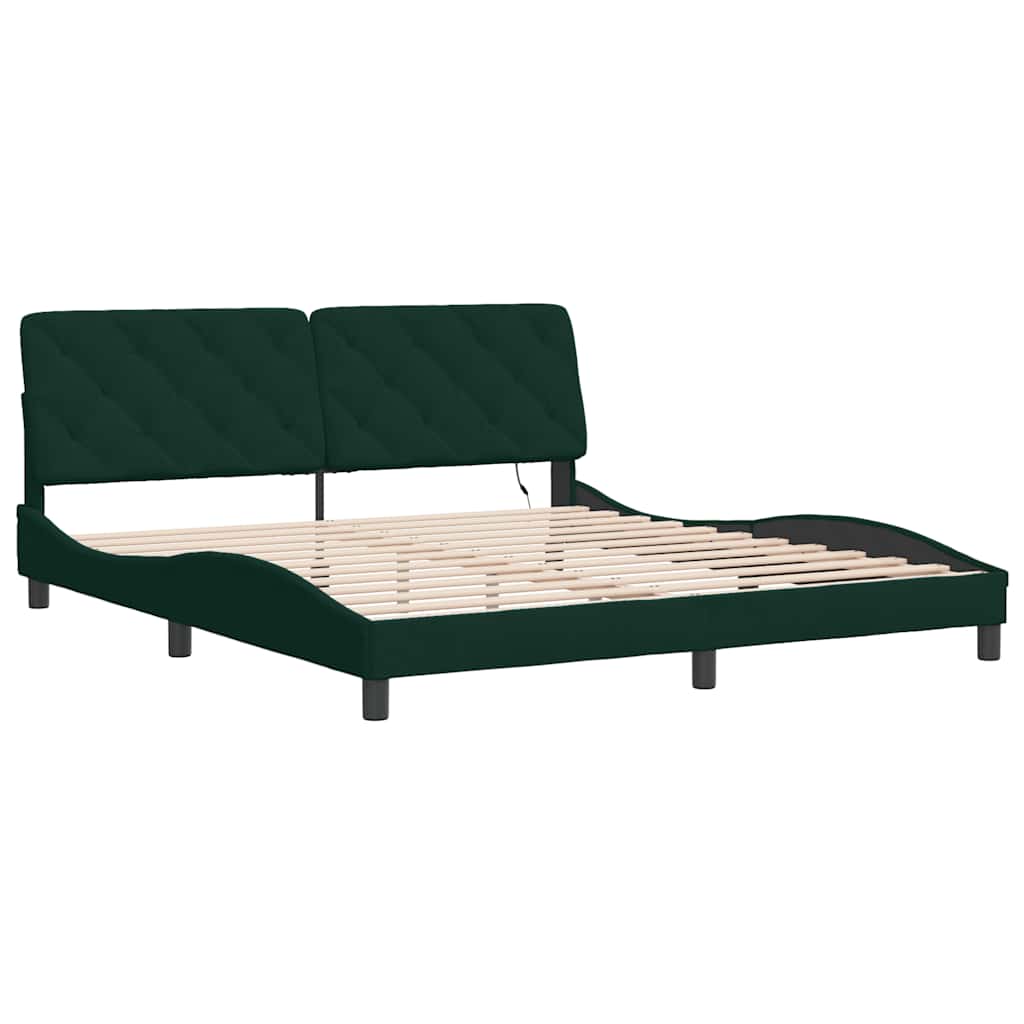 sengeramme med LED uden madras 180x200 cm velour mørkegrøn