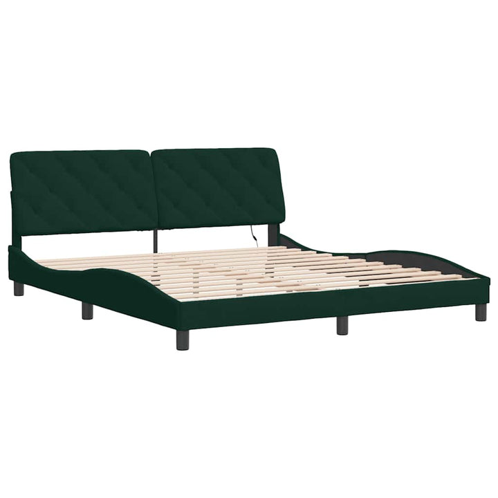 sengeramme med LED uden madras 180x200 cm velour mørkegrøn