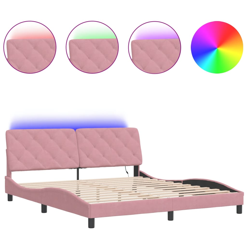 sengeramme med LED uden madras 180x200 cm velour pink