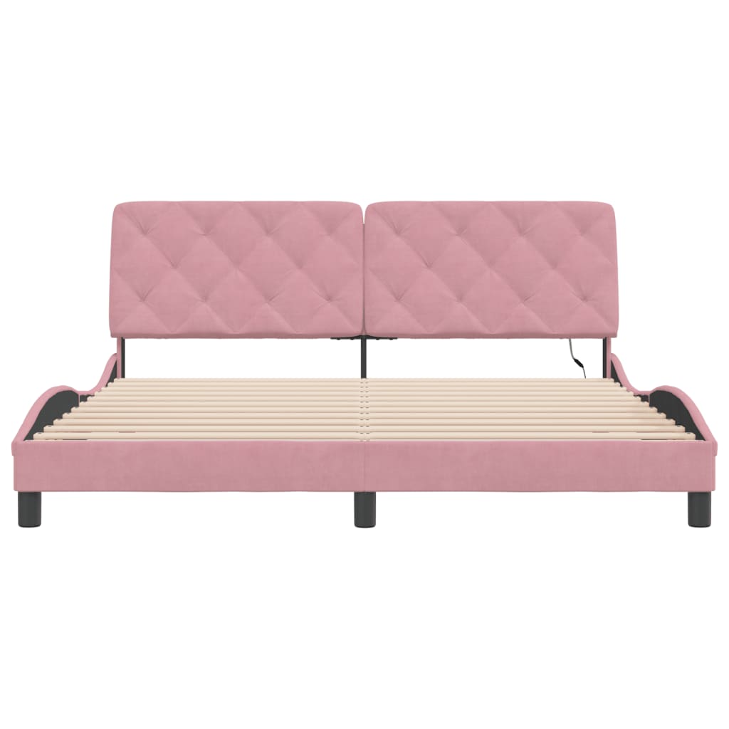 sengeramme med LED uden madras 180x200 cm velour pink