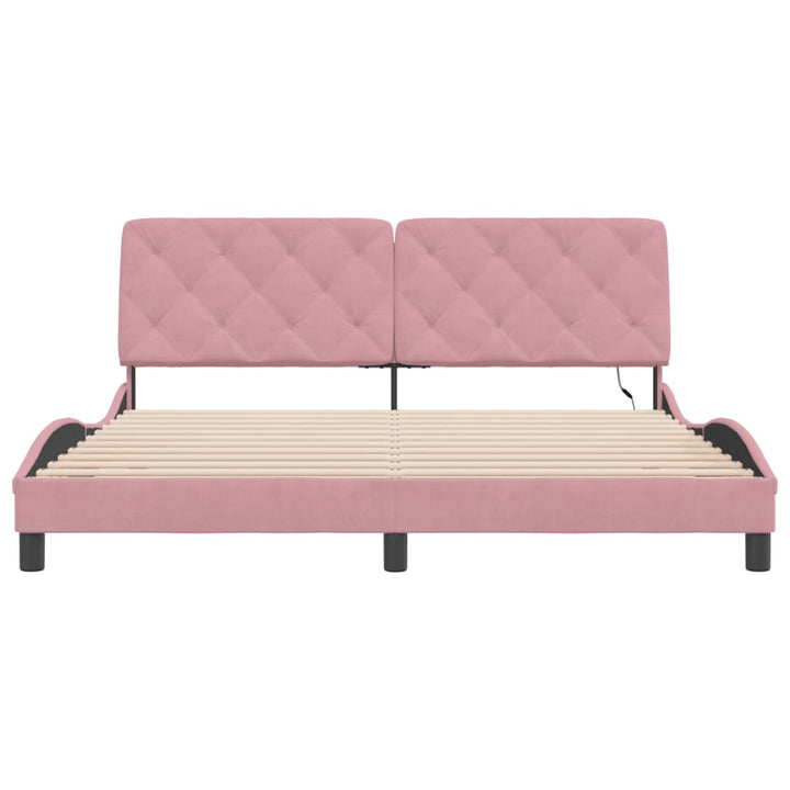 sengeramme med LED uden madras 180x200 cm velour pink