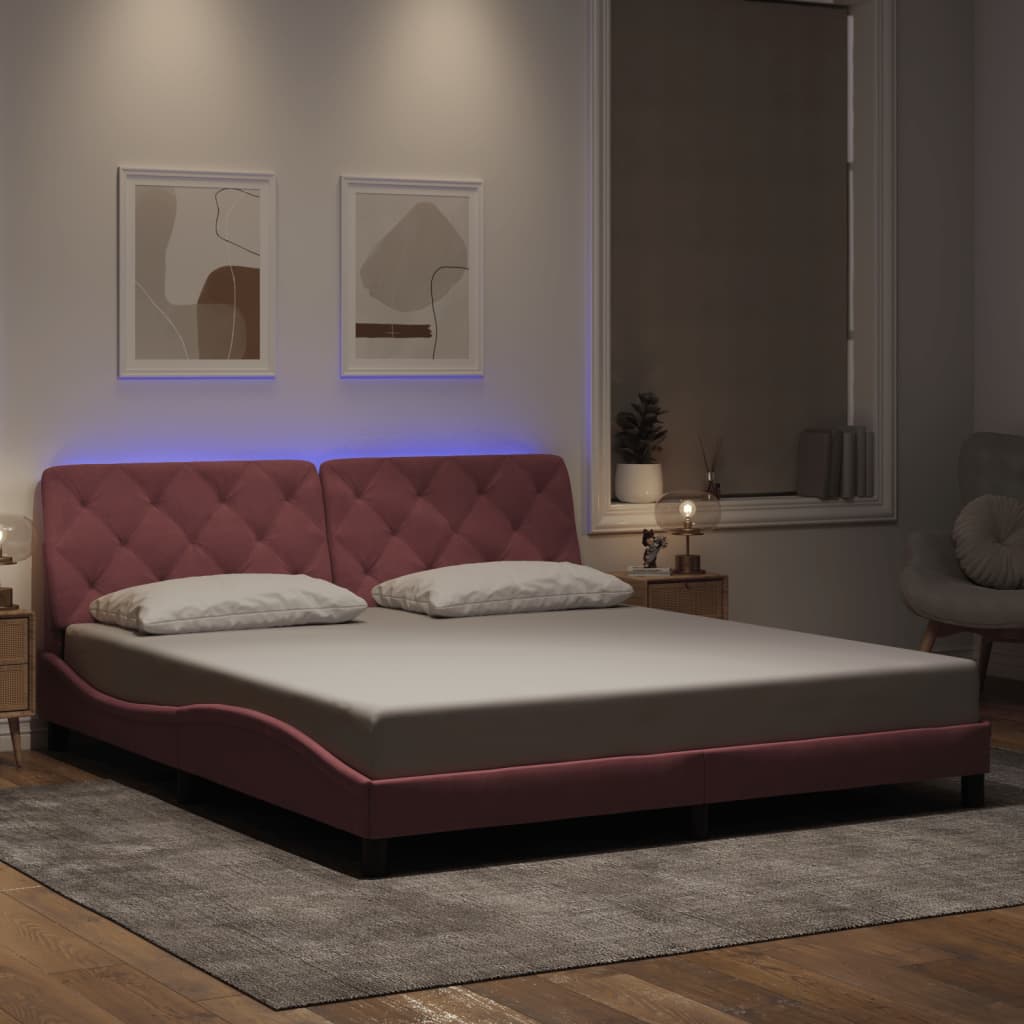 sengeramme med LED uden madras 180x200 cm velour pink